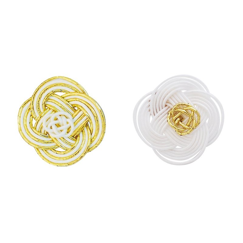 Mizuhiki Pierced earrings ーRape blossomsー Lemon Gold×White - ต่างหู - กระดาษ สีทอง
