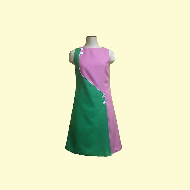 retro one-piece dress jeanne2 sleeveless - ชุดเดรส - เส้นใยสังเคราะห์ สีเขียว