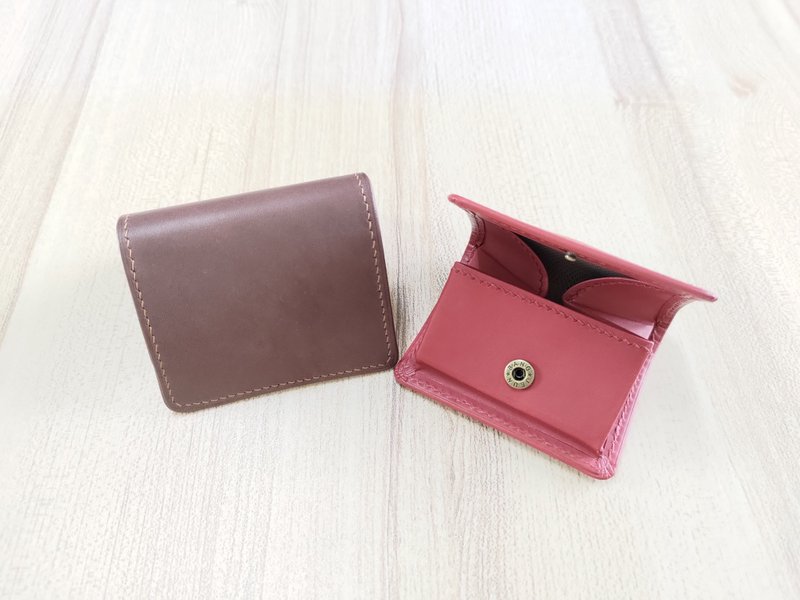 Square coin purse folding coin purse genuine leather fully hand-stitched - Coin Purses - Genuine Leather 