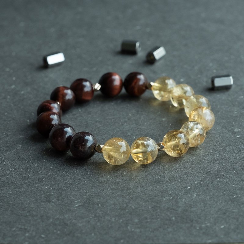 Red Tigerite x Citrine Azeztulite genuine gemstones stretch bracelet bday gift - Bracelets - Crystal Yellow