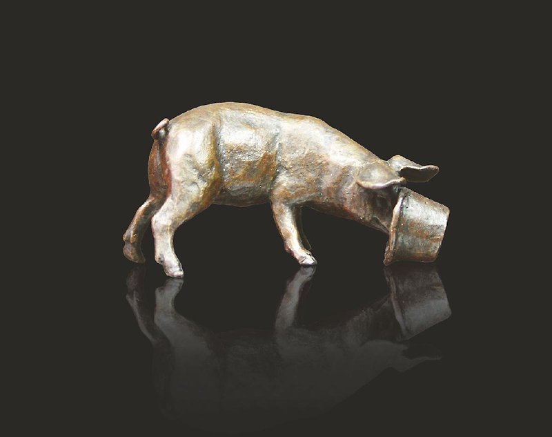 リトルピッグ-マイケルシンプソン（ソリッドブロンズ彫刻） - 置物 - 金属 ゴールド