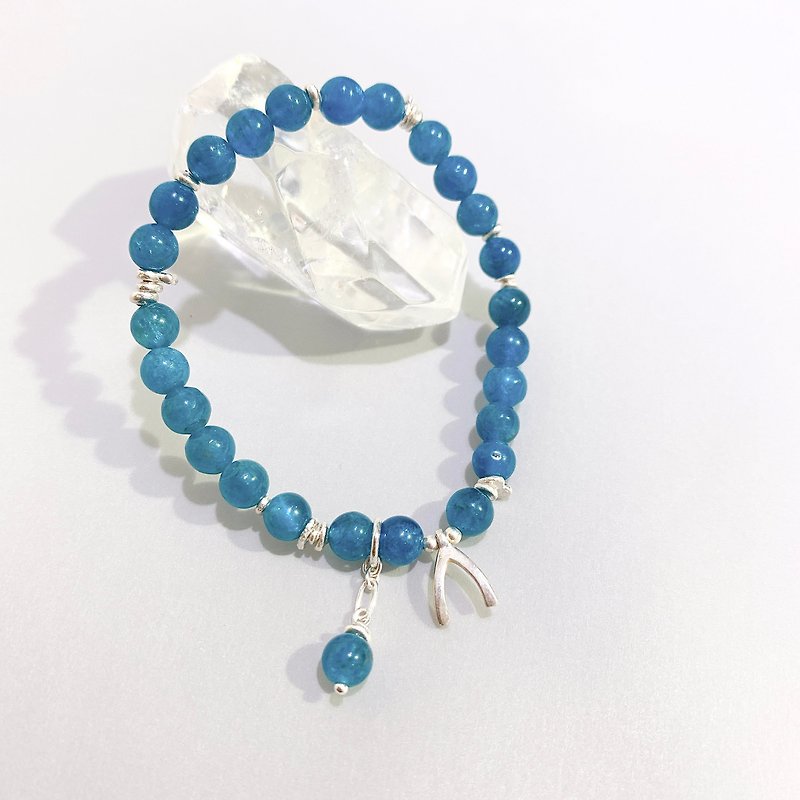 Ops Apatite bracelet-藍磷灰/純銀/幸運/銀/極簡/喉輪/冥想 - 手鍊/手鐲 - 寶石 藍色