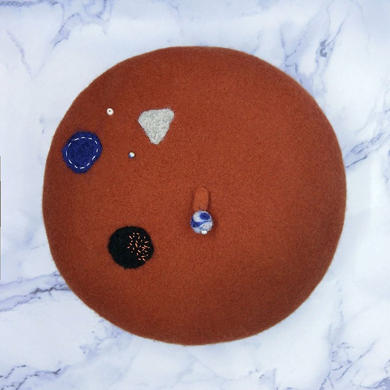 【Shell Art】 100% pure wool felt berets (geometric orange red) - หมวก - ขนแกะ สีส้ม