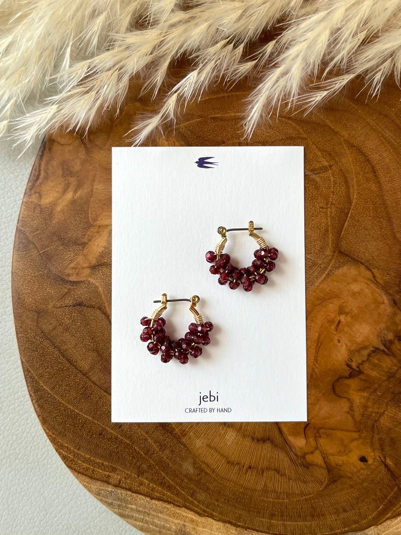 Garnet Petit Hoop Earrings - ต่างหู - เครื่องประดับพลอย สีม่วง