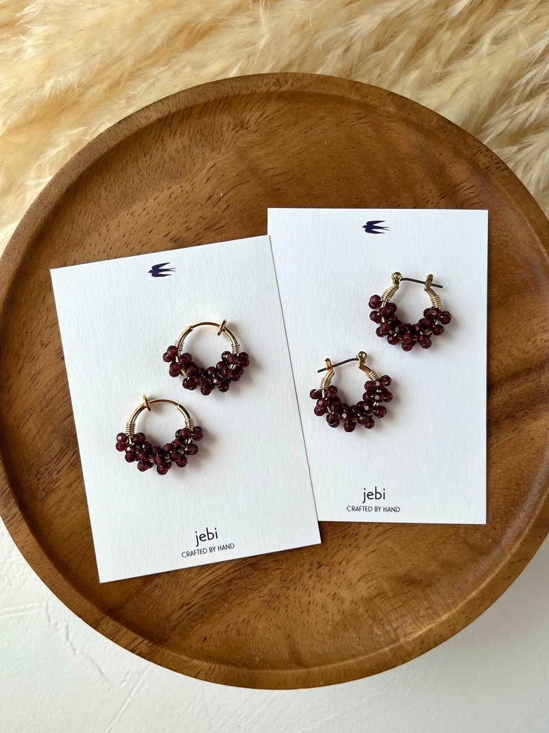 1月 小巧圓圈 耳環 夾式耳環 石榴石 誕生石 - 耳環/耳夾 - 半寶石 紫色