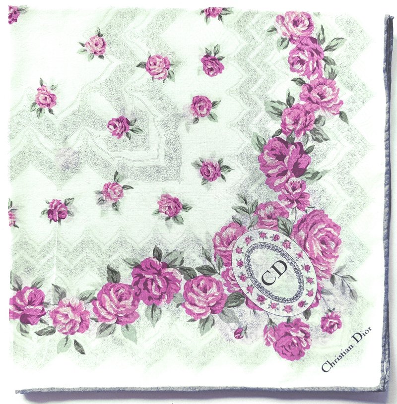 Christian Dior Vintage Handkerchief Floral Prints Roses 20.5 x 20.5 inches. - 手帕 - 棉．麻 白色