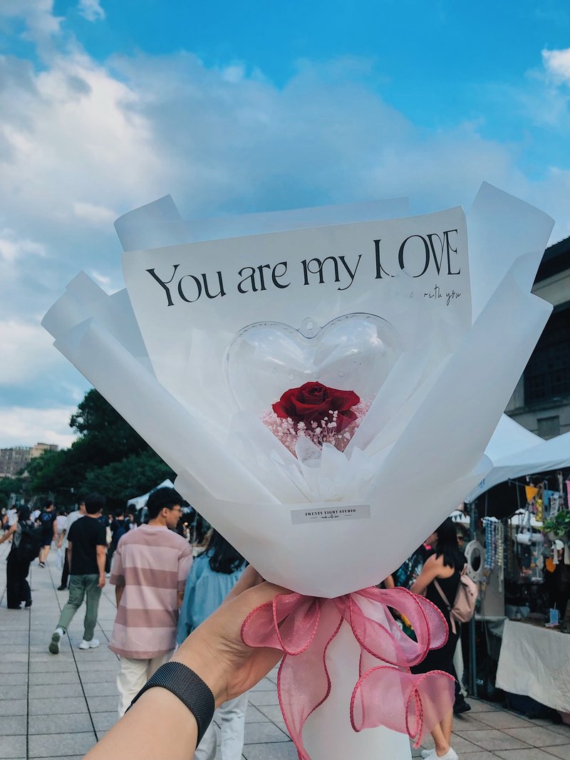 Bobo ball bouquet heart-shaped wine red style - ช่อดอกไม้แห้ง - พืช/ดอกไม้ สีแดง