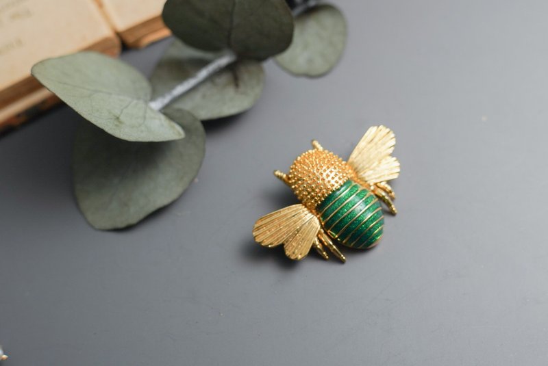 美國古董無標記厚鍍金高彩度琺瑯手工昆蟲胸針Insect brooch - 胸針 - 其他金屬 金色