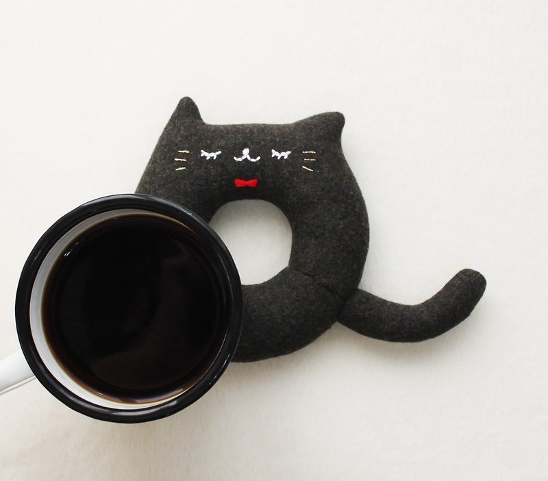 黒猫さんのドーナツコースター - 杯墊 - 棉．麻 黑色
