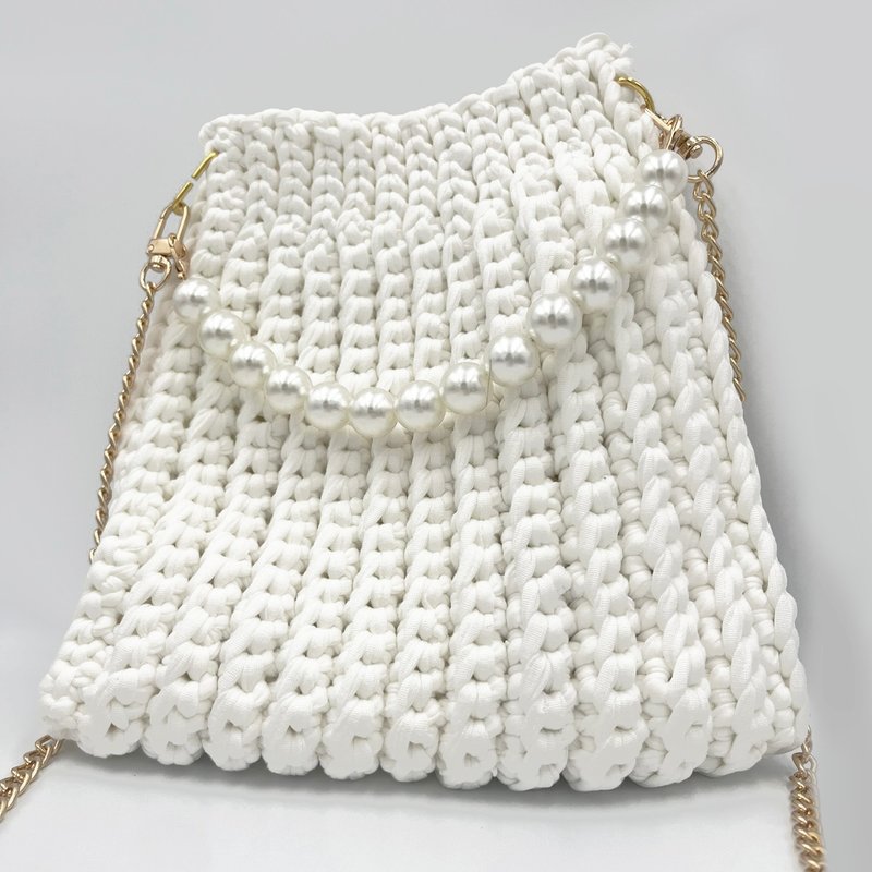 【2Way bag】Elegant Pearl Bag | Winter - Messenger Bags & Sling Bags - Polyester White