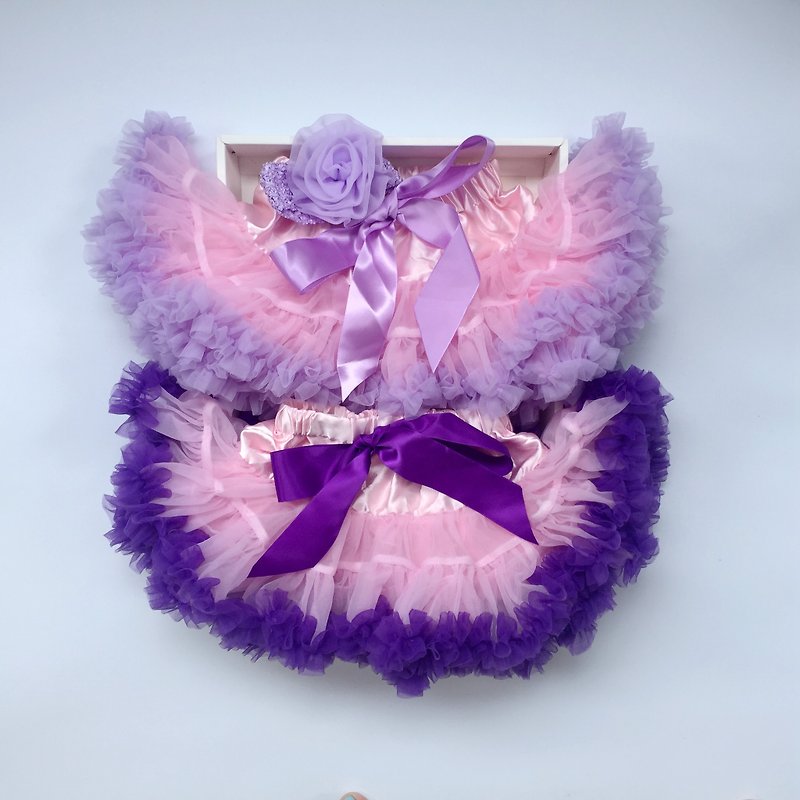 女嬰童蓬蓬裙禮盒組 - 姊妹&雙胞胎2件組 - 彌月禮盒 - 絲．絹 紫色