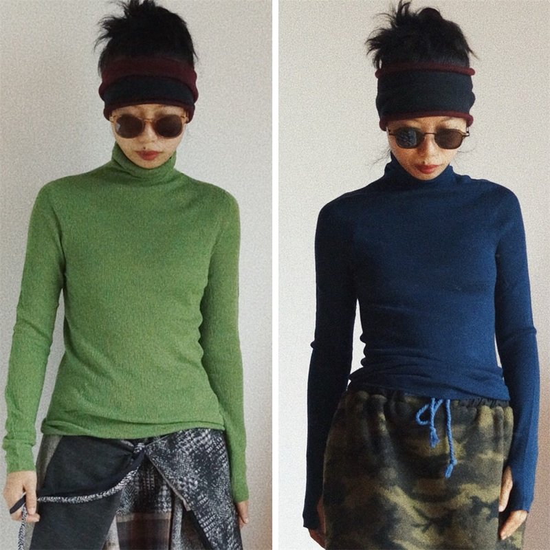 3 colors winter warm base sweater blue and black merino wool texture green wool - Women's Sweaters - Wool Blue