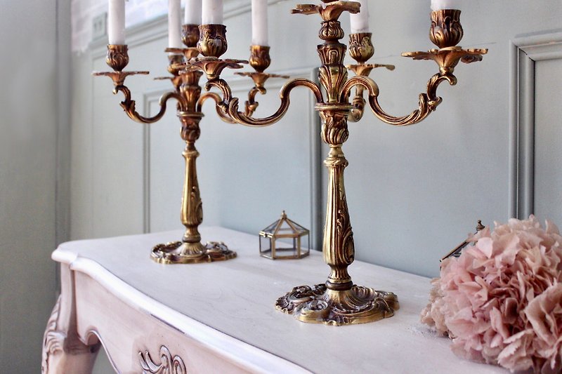 法國古董黃銅四頭燭台 一對出售 - 裝飾/擺設  - 銅/黃銅 