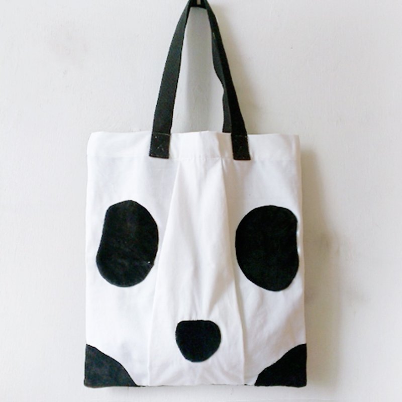 熊貓造型, 厚帆布布袋, 全人手製Tote Bag - 手袋/手提袋 - 棉．麻 白色