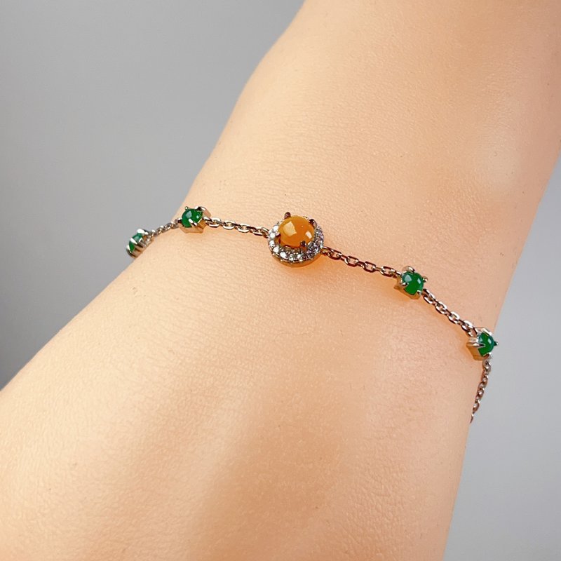 Ice yellow jadeite bracelet 925 sterling silver | Natural Burmese grade A jadeite | Gift - สร้อยข้อมือ - หยก สีส้ม