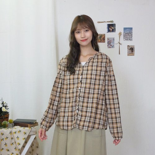花木馬幸福造夢鋪 Hana Mokuba V領寬鬆格紋棉質襯衫