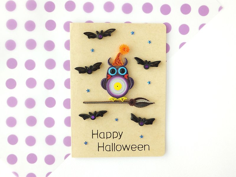 Hand made decorative cards-Happy Halloween - การ์ด/โปสการ์ด - กระดาษ สีดำ
