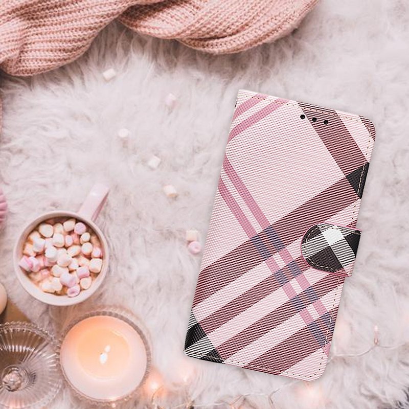 Samsung S23 / S23+ / S23 Ultra (Premium Edition) British Plaid Mobile Phone Leather Case-Pink - Phone Cases - Faux Leather Pink