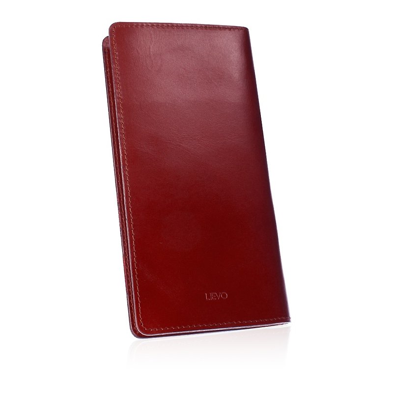 【LIEVO】GRACE - Wax Leather Long Clip_Wine Red - กระเป๋าสตางค์ - หนังแท้ สีแดง