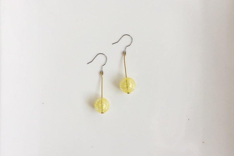 Lemon yellow striped bubble glass ball earrings - ต่างหู - แก้ว สีเหลือง