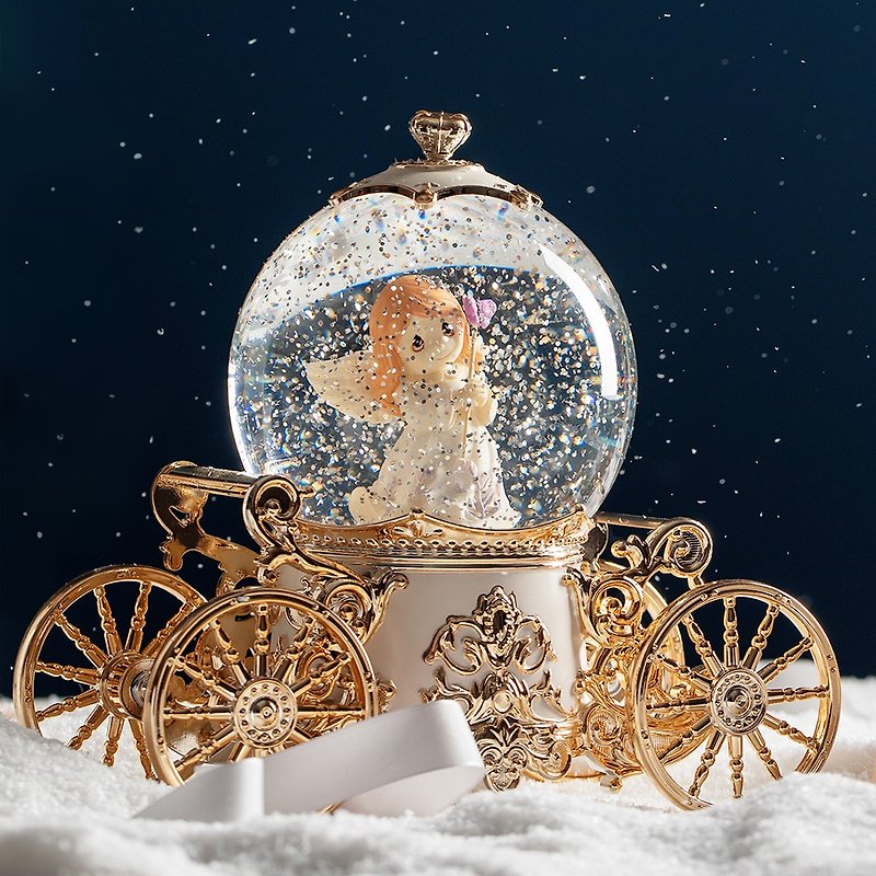 French Three Babies - Golden Angel Pumpkin Carriage Crystal Ball Music Lover Birthday Home Wedding Saint - Items for Display - Plastic Gold