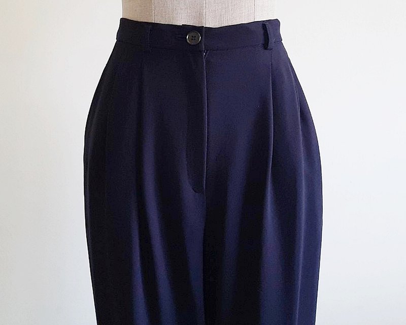 Vintage Navy Blue Pleated Pants - Men's Pants - Other Materials Blue