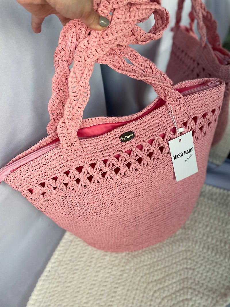 Cotton & Hemp Toiletry Bags & Pouches Pink - Big Pink Raffia beach bag, strow beach bag, strow bag, handle bag