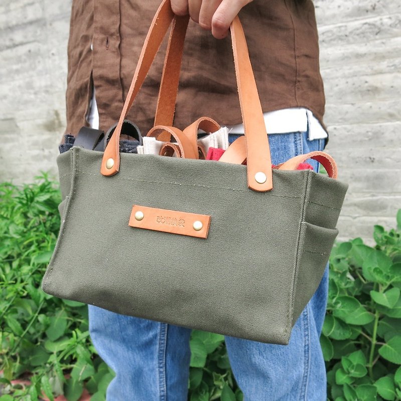 Leather sail lunch bag - matcha green large capacity lunch box office worker companion [change tide change bag] - ถุงใส่กระติกนำ้ - วัสดุกันนำ้ สีเขียว