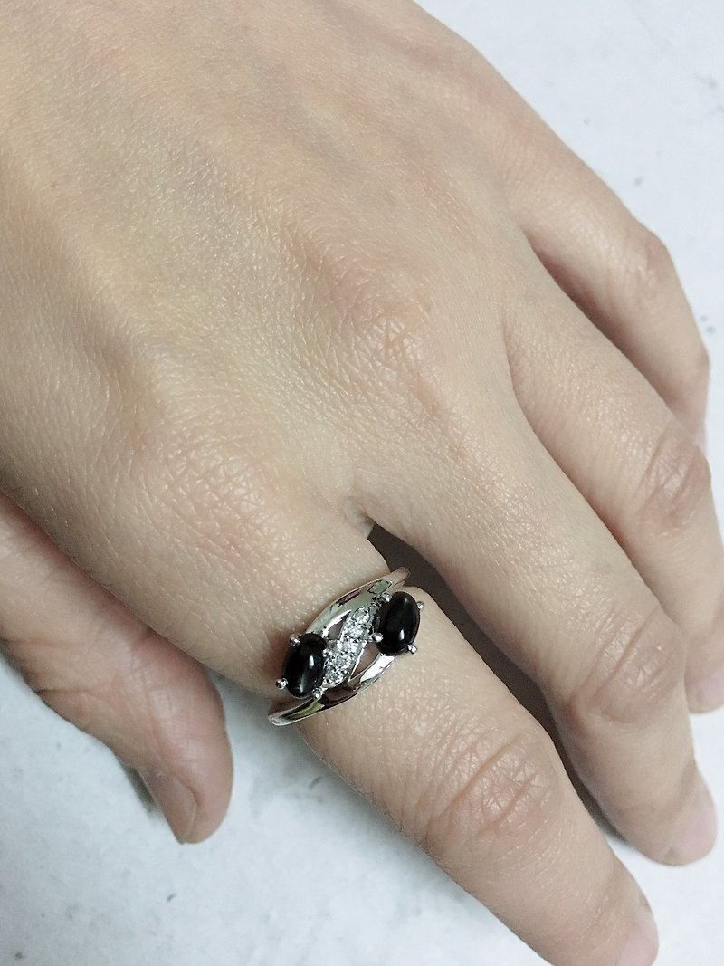 黑曜石 黑星石 鋯石 戒指 印度製 手工製 925純銀 - 戒指 - 半寶石 