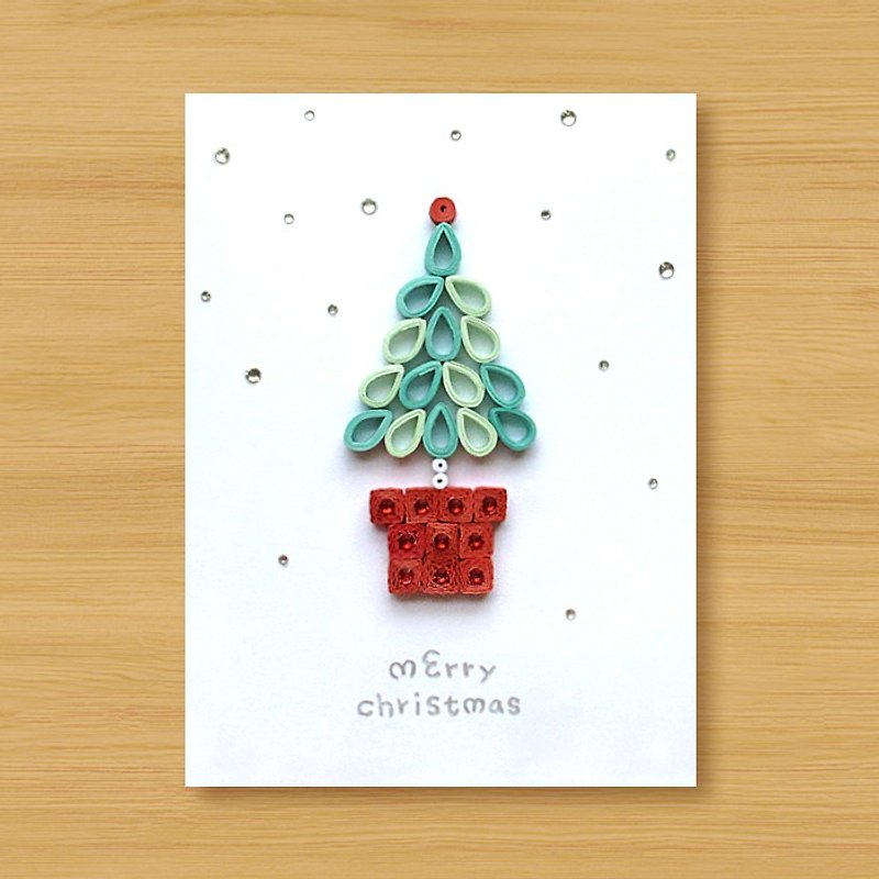 Handmade Roll Paper Christmas Card _ Christmas Wishes Small Potted Merry Christmas_E - Cards & Postcards - Paper Green