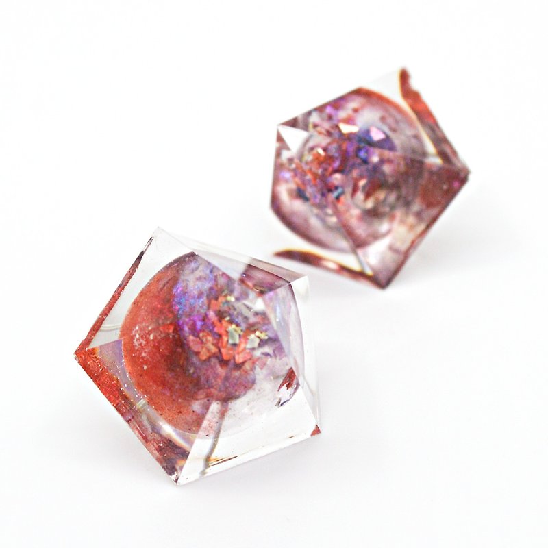 Pentagon Dome Earrings (Stromboli Volcano) - Earrings & Clip-ons - Resin Multicolor