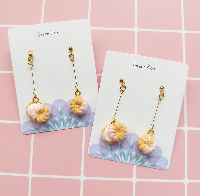 French Donut Earrings/Pocket Food/Simulated Food/Gifts - ต่างหู - ดินเหนียว สึชมพู