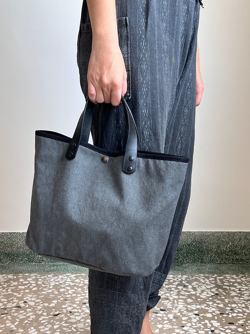 Oval tote bag·washed dark gray - Handbags & Totes - Cotton & Hemp Gray