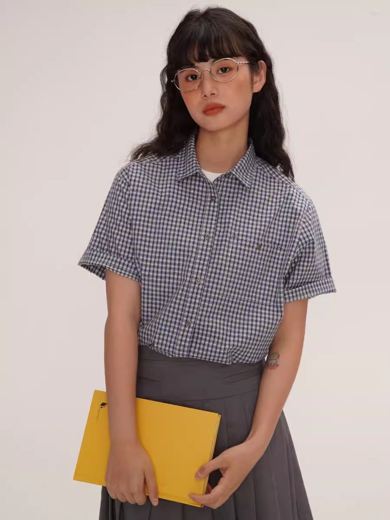 odd maker Japanese plaid shirt female 2024 summer retro short-sleeved casual shirt loose versatile top - Women's Shirts - Cotton & Hemp 