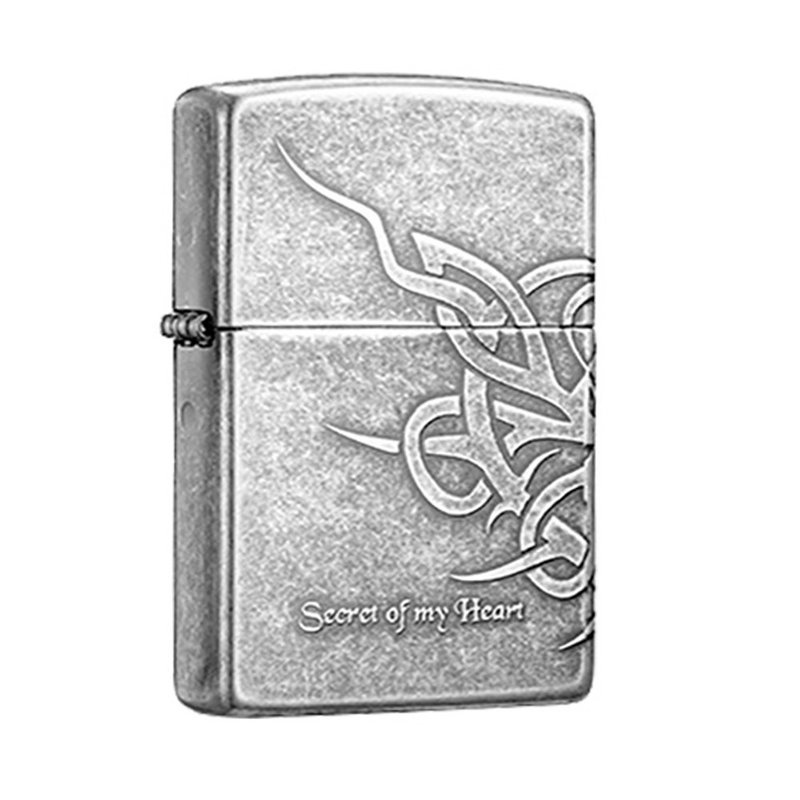 [ZIPPO Official Flagship Store] Secret in the Heart (Antique Silver) Windproof Lighter ZA-1-31B - อื่นๆ - ทองแดงทองเหลือง สีเงิน