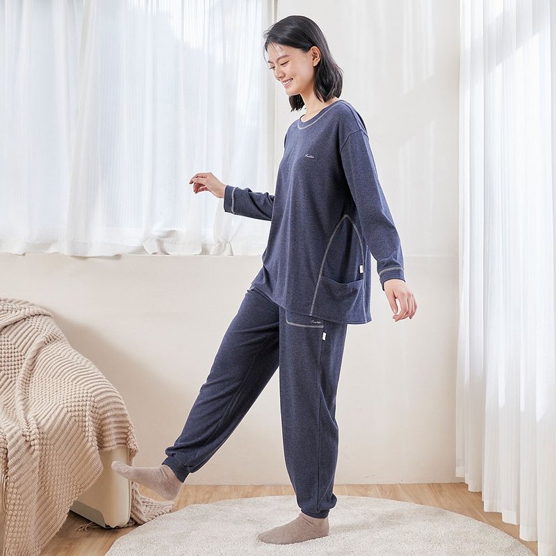 柔軟蠶絲布側口袋造型上衣套裝-共2色 - 睡衣/居家服 - 棉．麻 多色