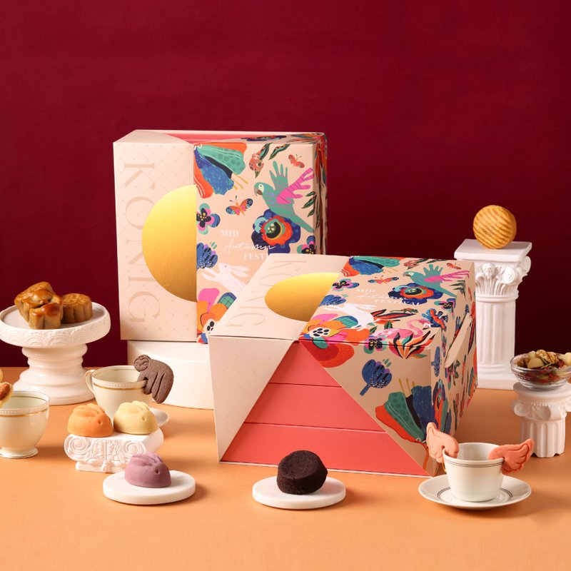 [Jinge Food] Chunyue Three-layer Mid-Autumn Festival Gift Box - Cake & Desserts - Other Materials Pink