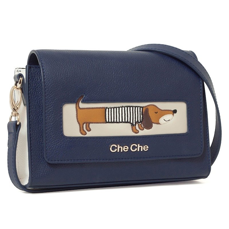 Dachshund Dog Leather Handbag - กระเป๋าแมสเซนเจอร์ - หนังแท้ สีน้ำเงิน