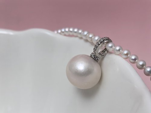 Athena珍珠設計 天然淡水珍珠 大珍珠 萬能扣 純銀吊墜 贈銀項鏈