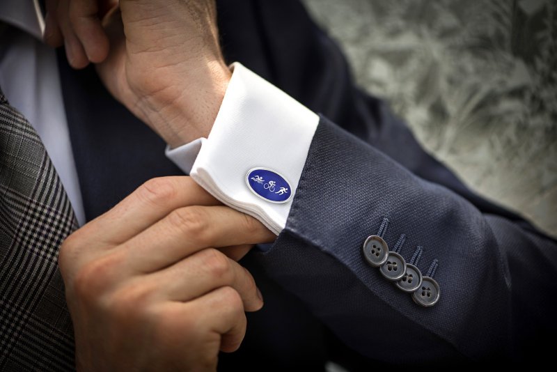 Sports Cufflinks, Triathlon Cufflinks Engraved, Ironman Cufflinks, Gift for dad - กระดุมข้อมือ - เงินแท้ สีน้ำเงิน