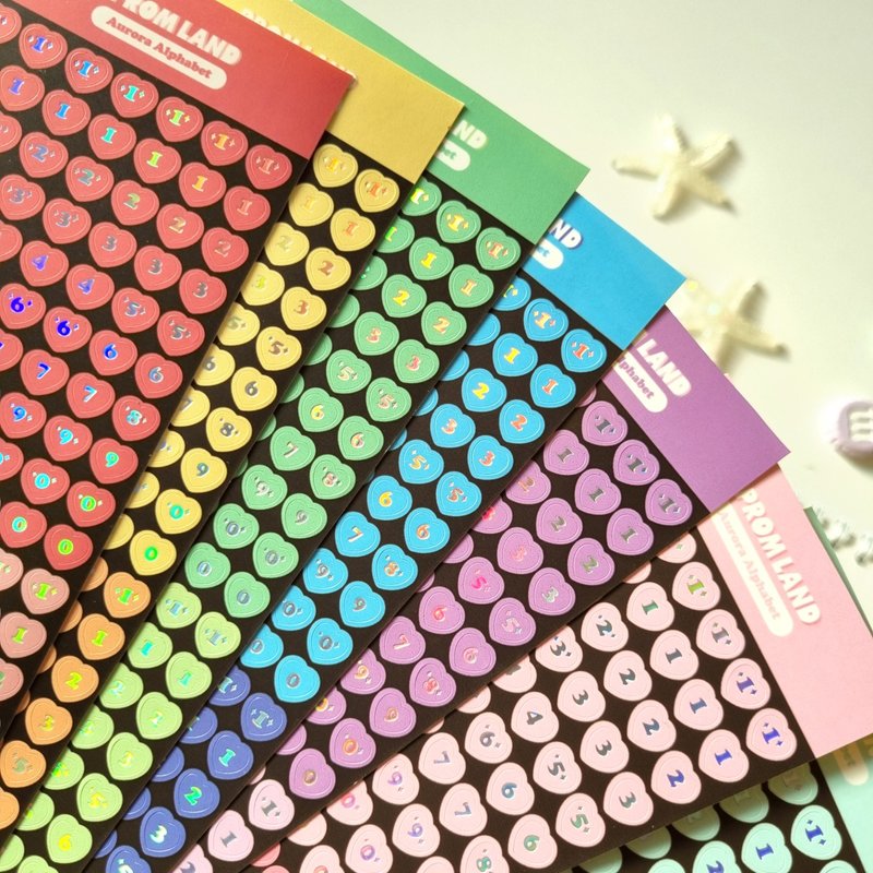 Number Aurora Heart korea stickers pack - 貼紙 - 其他材質 多色