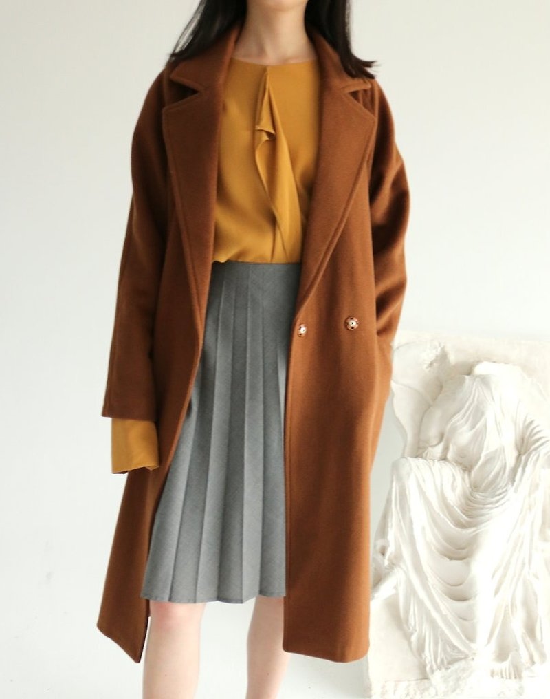 Lorraine Coat 焦糖色西裝式羊毛大衣 多色訂做 - 女大衣/外套 - 羊毛 