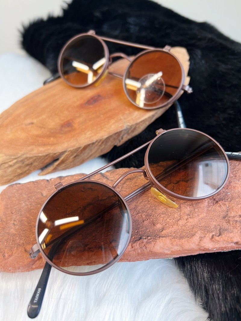 咖茶褐色雙層墨鏡框 太陽眼鏡古董額縁 サングラス/sunglasses - 眼鏡/鏡框 - 其他金屬 咖啡色