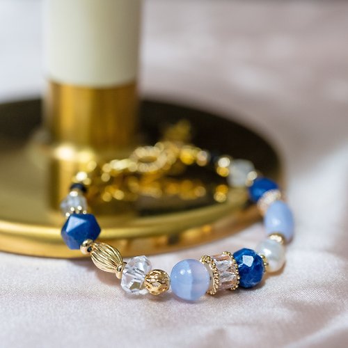 朗朗飾品｜Lang-Lang Jewelry 【古老忘憂河】017藍紋石藍紋瑪瑙白水晶手鏈
