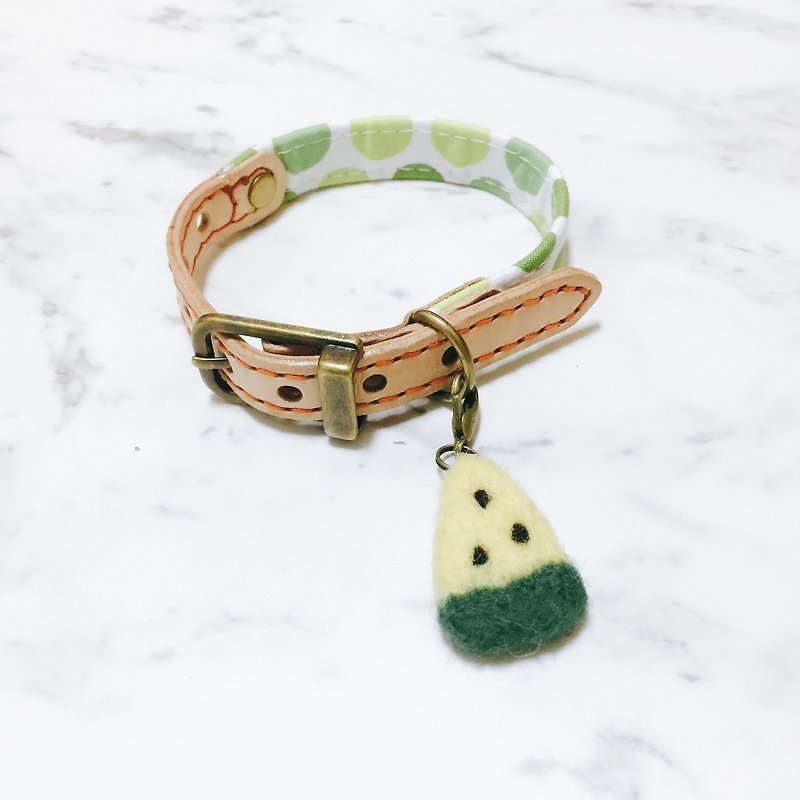 Cat dog pet brand name tag tag wool felt small jade watermelon collar leash accessories - ปลอกคอ - ขนแกะ 