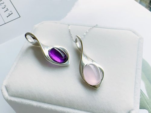 Esme Accessory 天然紫水晶 粉晶 純銀項鍊 蛋面透亮 質感簡約 智慧 好人緣七夕情