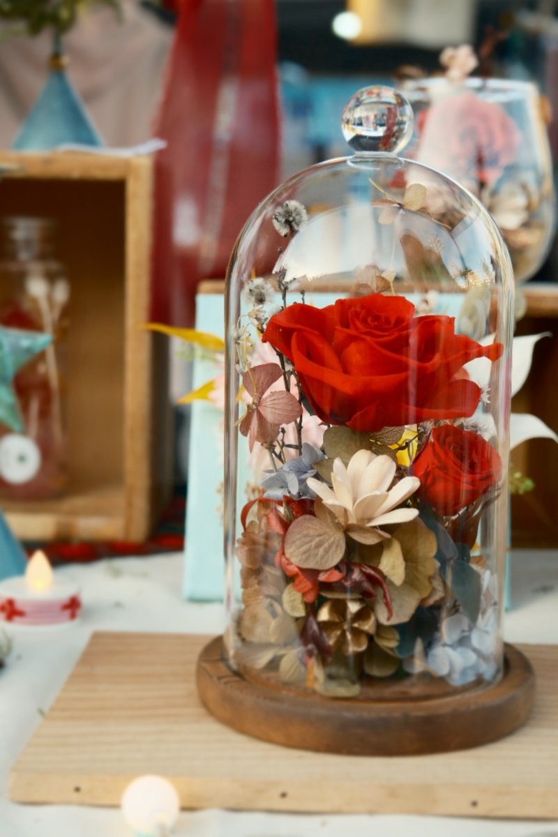 [Glass Series] The Little Prince’s Red Rose Preserved Flower Glass Cup - Dried Flowers & Bouquets - Plants & Flowers 