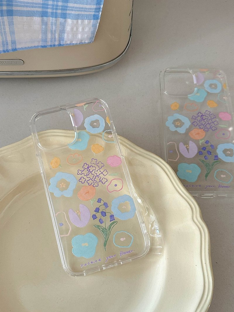Plastic Phone Accessories - Original Illustration Acrylic Transparent Flower Phone Case for Apple iPhone14 Pro Max Huawei Android