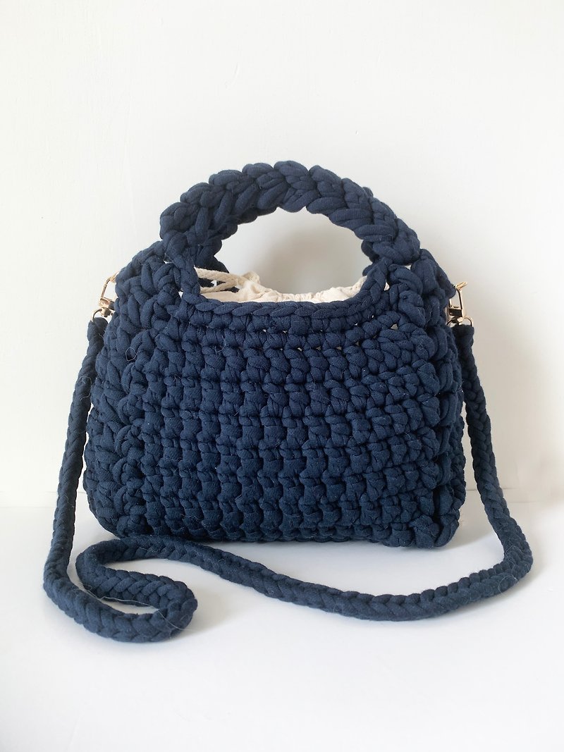 Crochet chunky yarn crossbody bag with handle - Handbags & Totes - Other Materials Blue