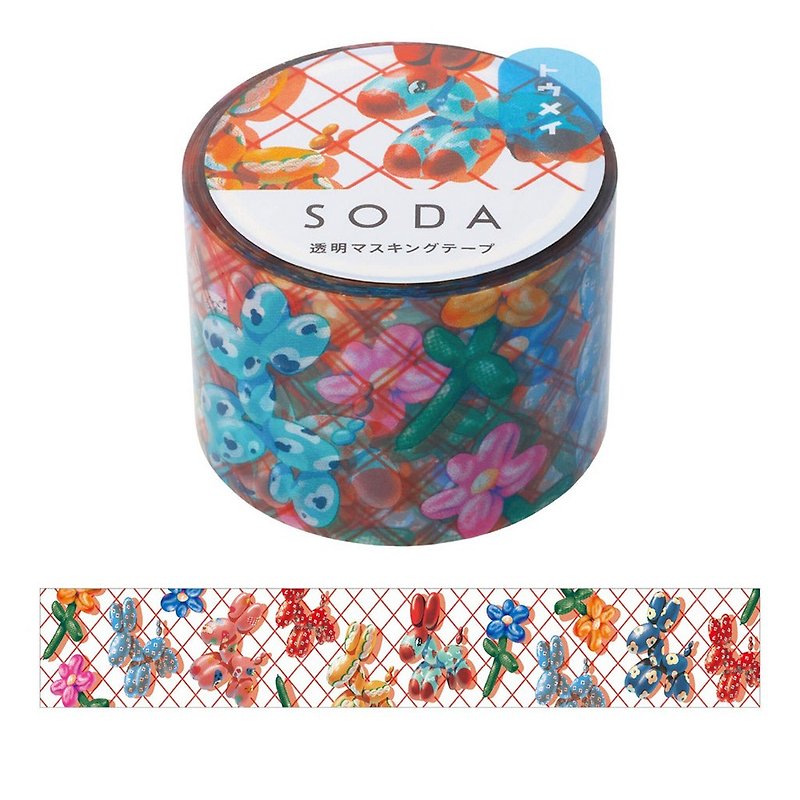 【HITOTOKI】SODA Transparent PET Roll Tape 30MM Styling Balloon (HOHOEMI Design) - Washi Tape - Other Materials Multicolor